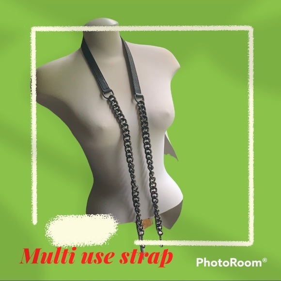 𝅺free with Purchase Bag Strap Chain Black with Faux Leather - Picture 1 of 4